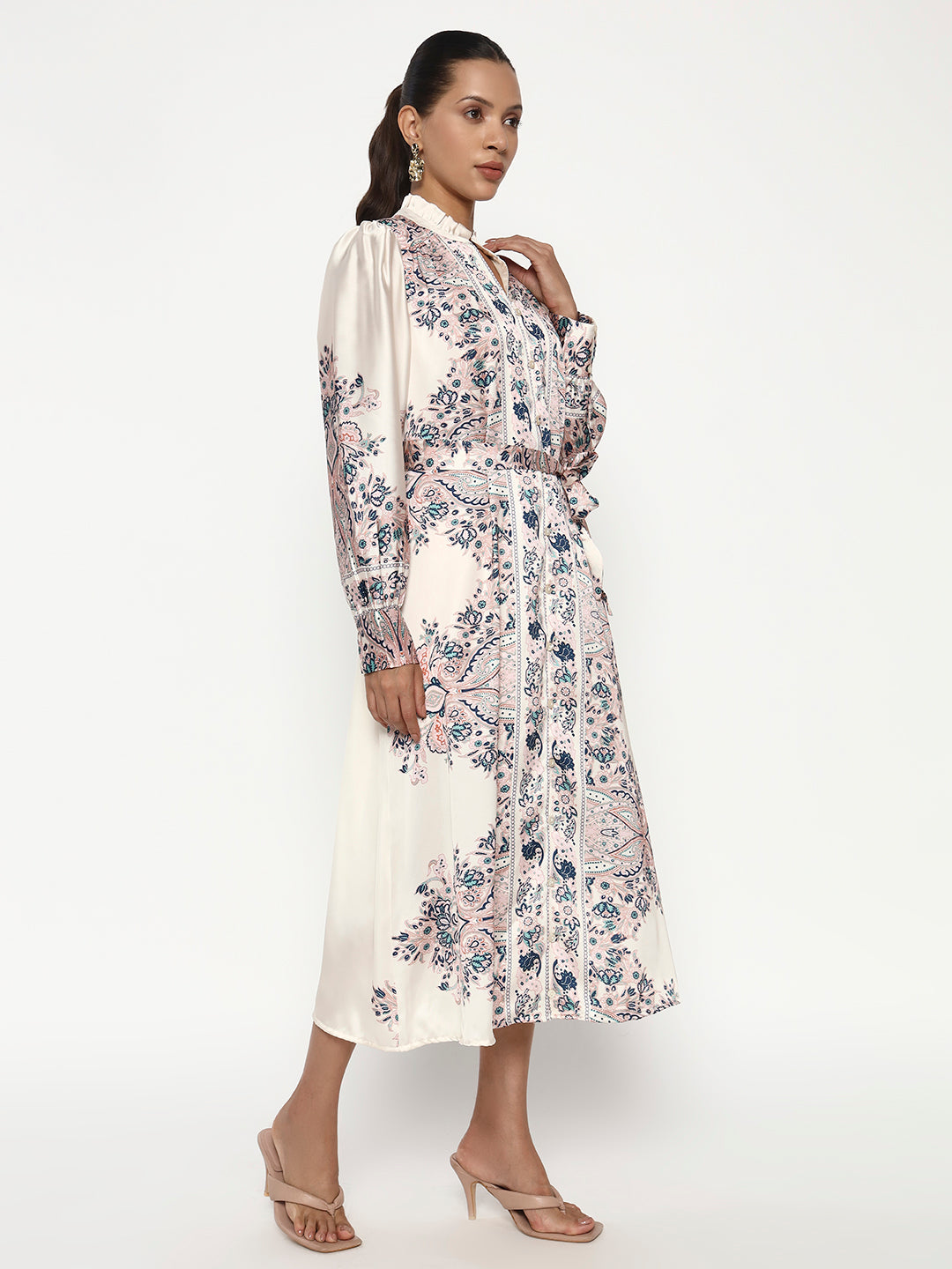 Vintage Paisley Print Midi Deress