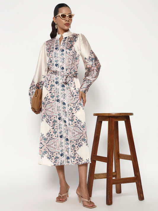 Vintage Paisley Print Midi Deress