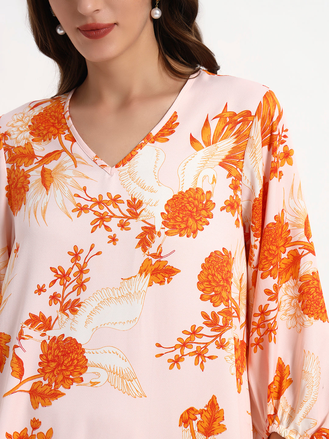 Blush Orange Floral Midi Kaftan dress.