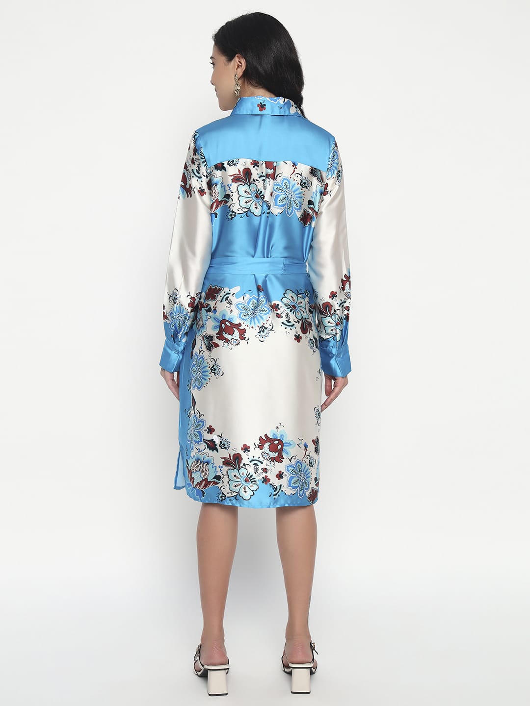 Sky Blue & White Floral Shirt Dress