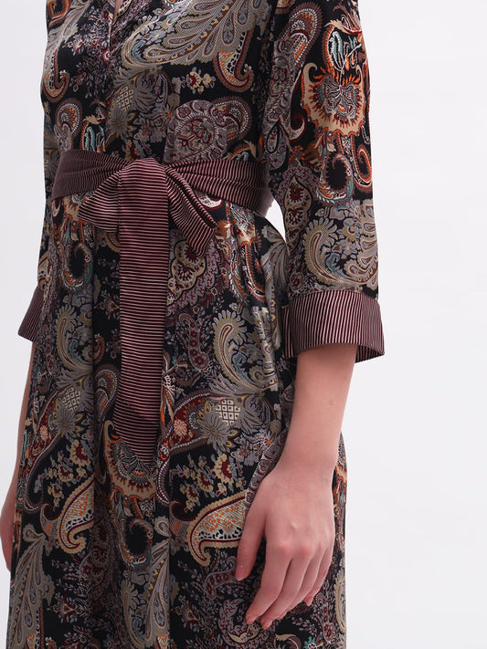 Elegant Paisley Print Wrap Dress with Belt