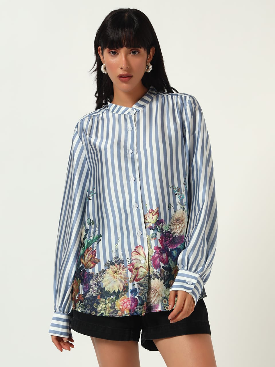 Blue Striped Floral Shirt