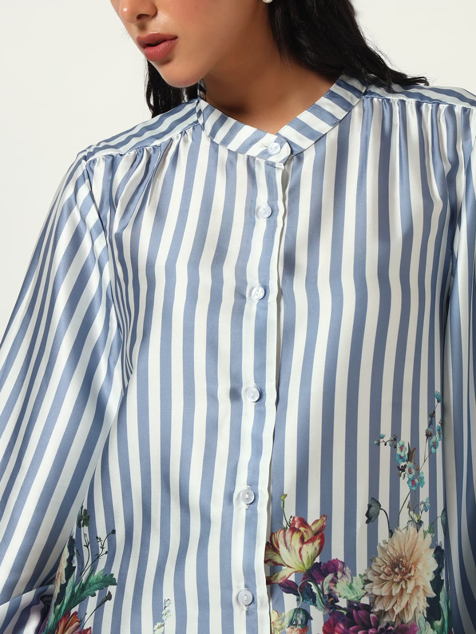 Blue Striped Floral Shirt