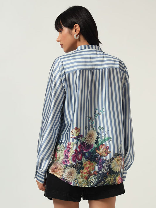 Blue Striped Floral Shirt