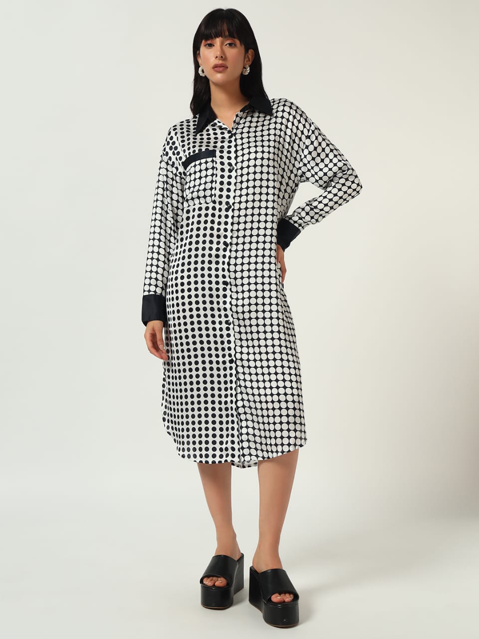 Monochrome Polka Dot Shirt Dress