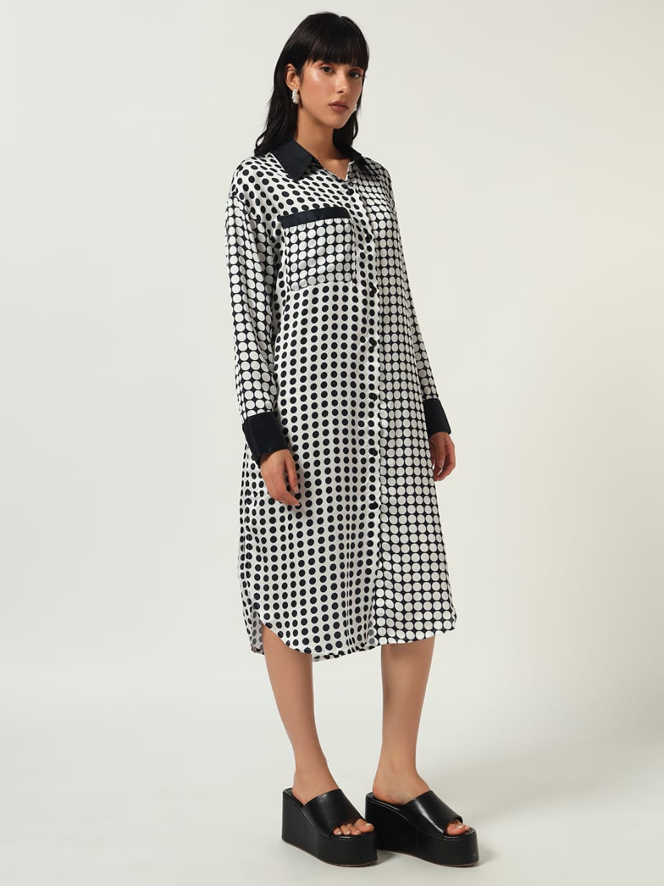 Monochrome Polka Dot Shirt Dress