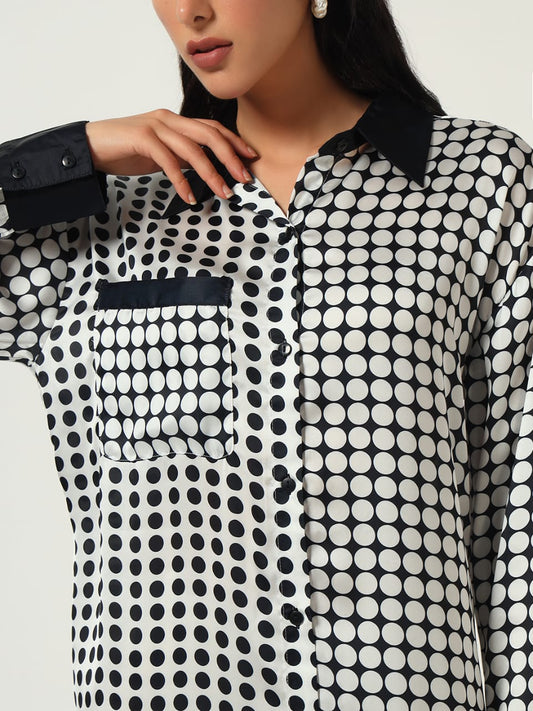 Monochrome Polka Dot Shirt Dress