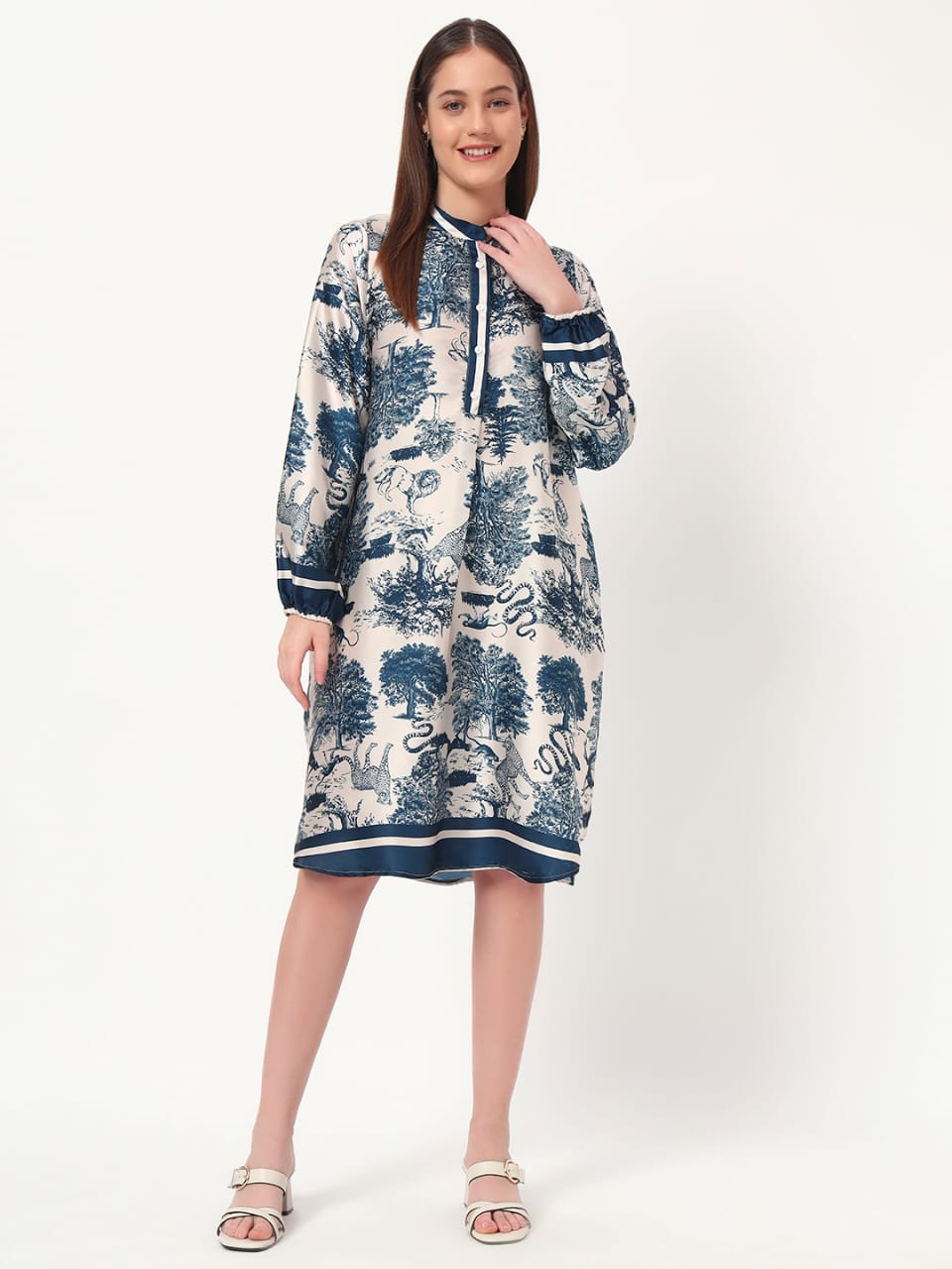Midnight Safari Satin Shirt Dress