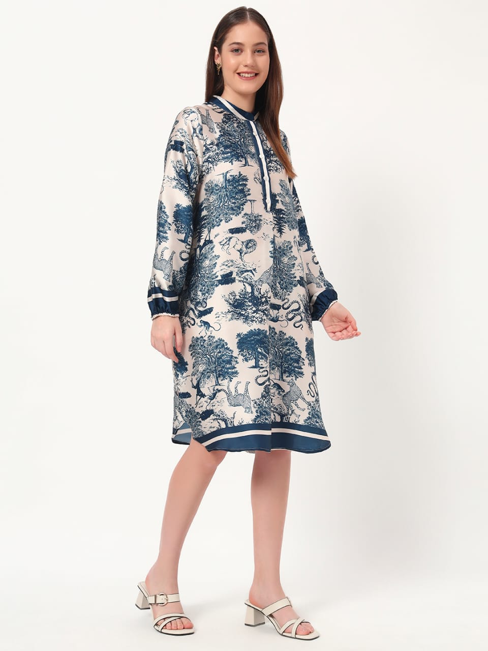 Midnight Safari Satin Shirt Dress