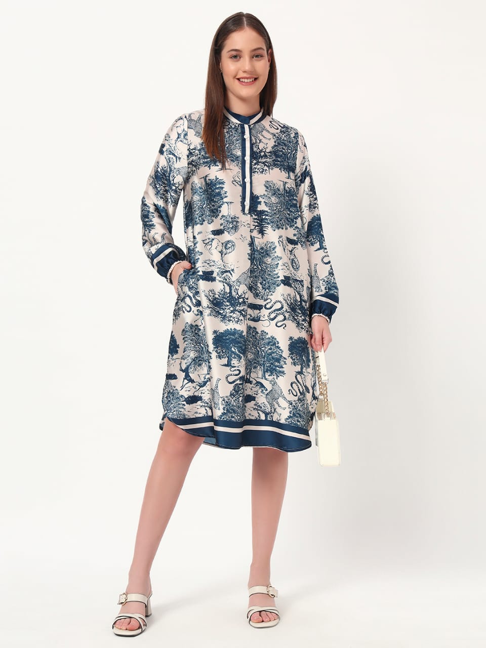Midnight Safari Satin Shirt Dress