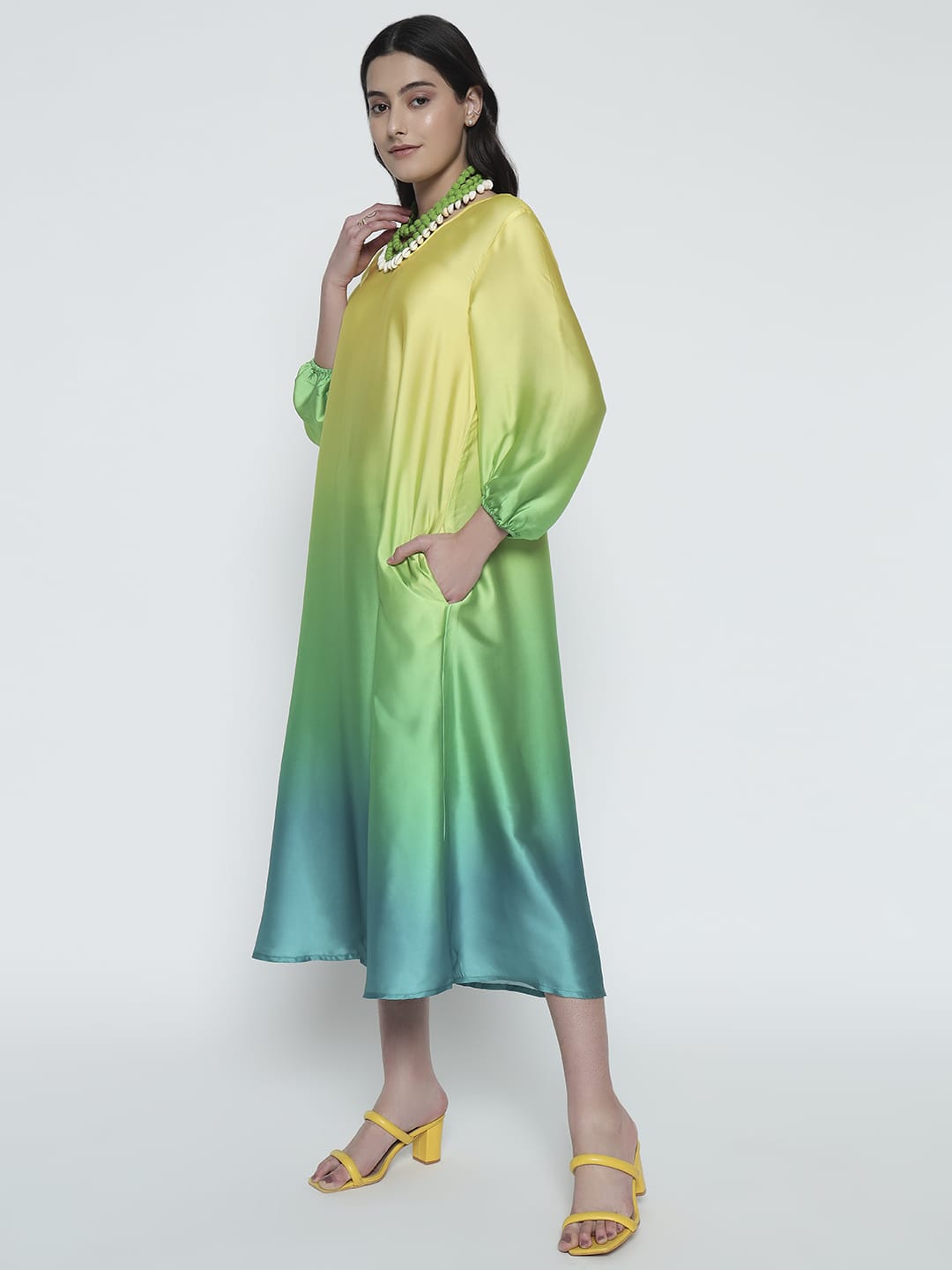 Tropical Ombre Satin Swing Dress