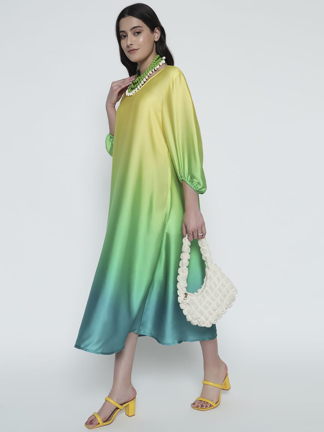 Tropical Ombre Satin Swing Dress