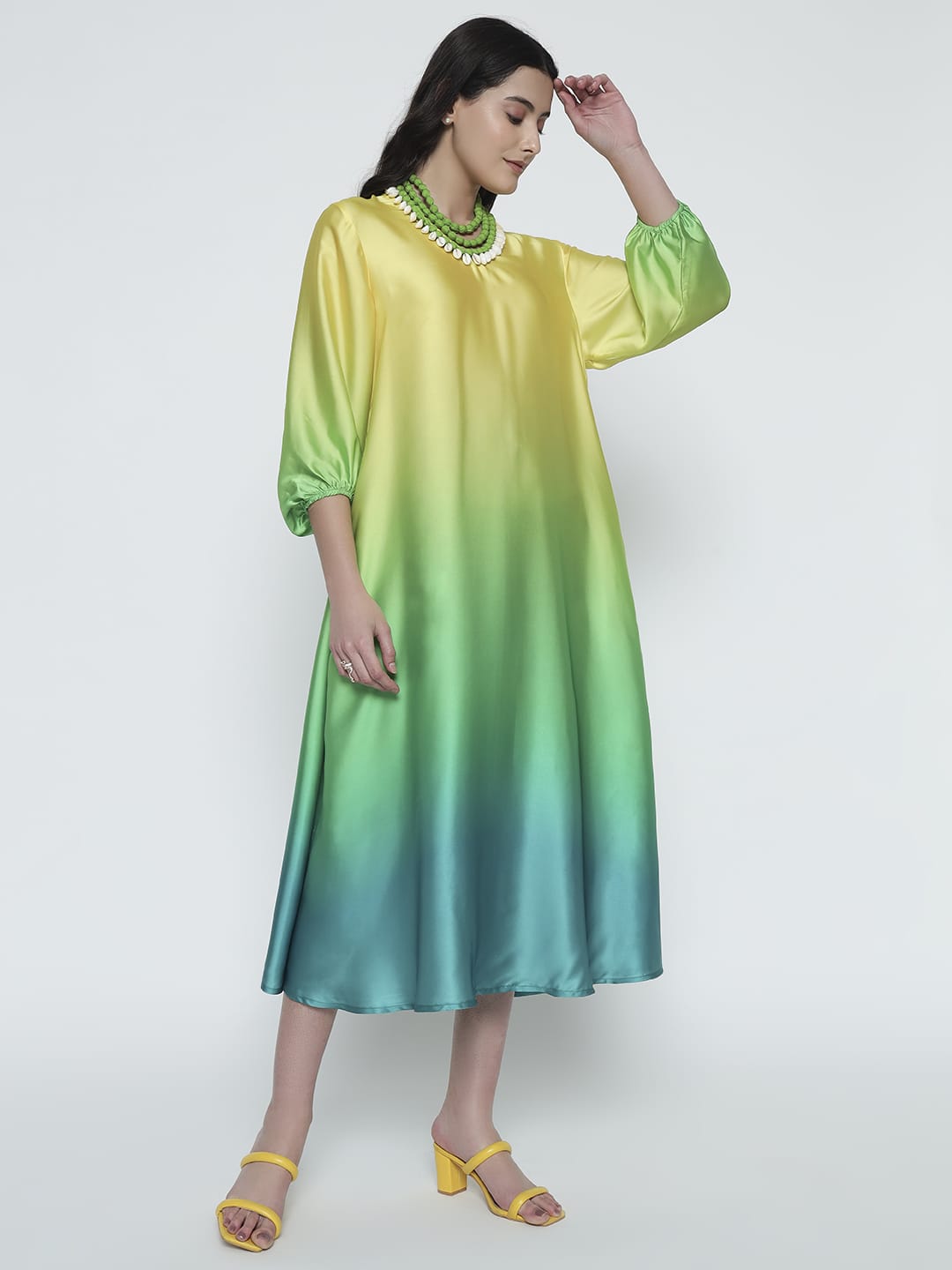 Tropical Ombre Satin Swing Dress