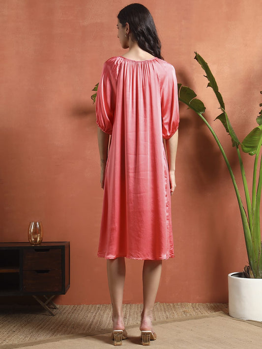 Blush coral satin Midi dresz