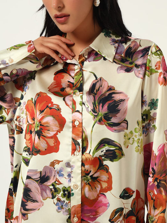 Satin Floral Print Shirt