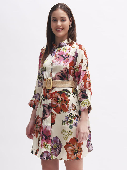 Floral Print Shirt Dress without Belt