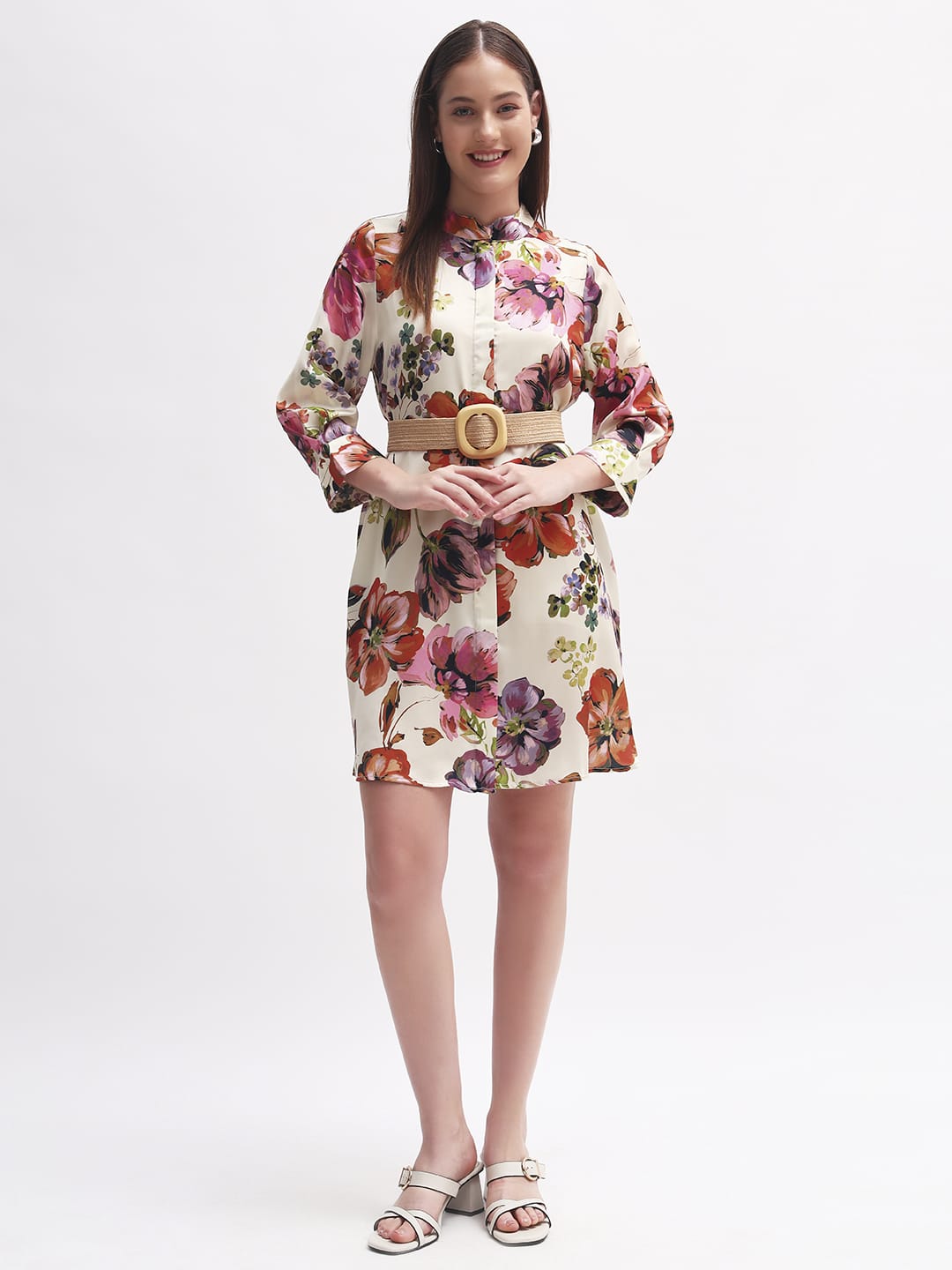 Floral Print Shirt Dress without Belt