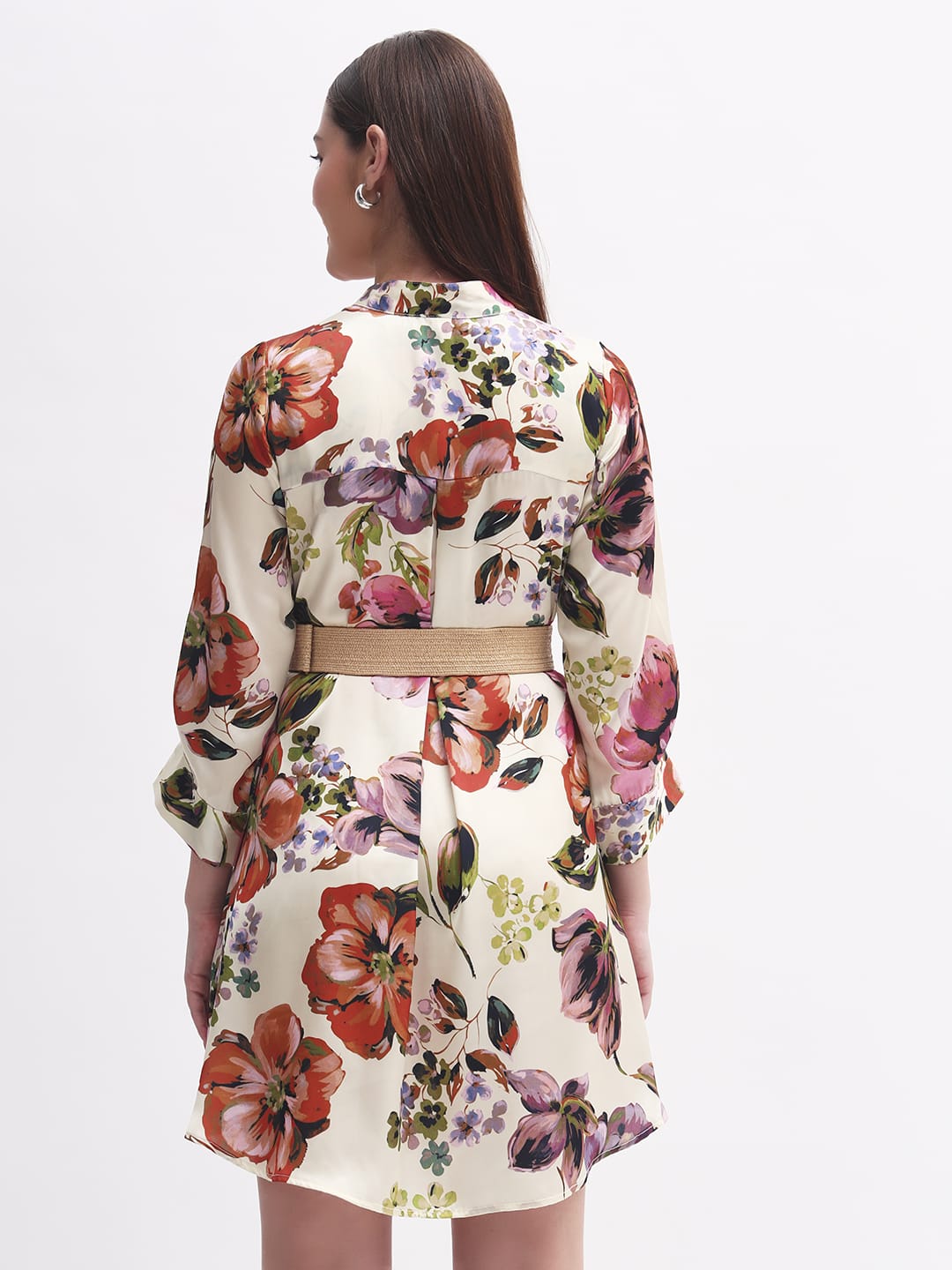 Floral Print Shirt Dress without Belt