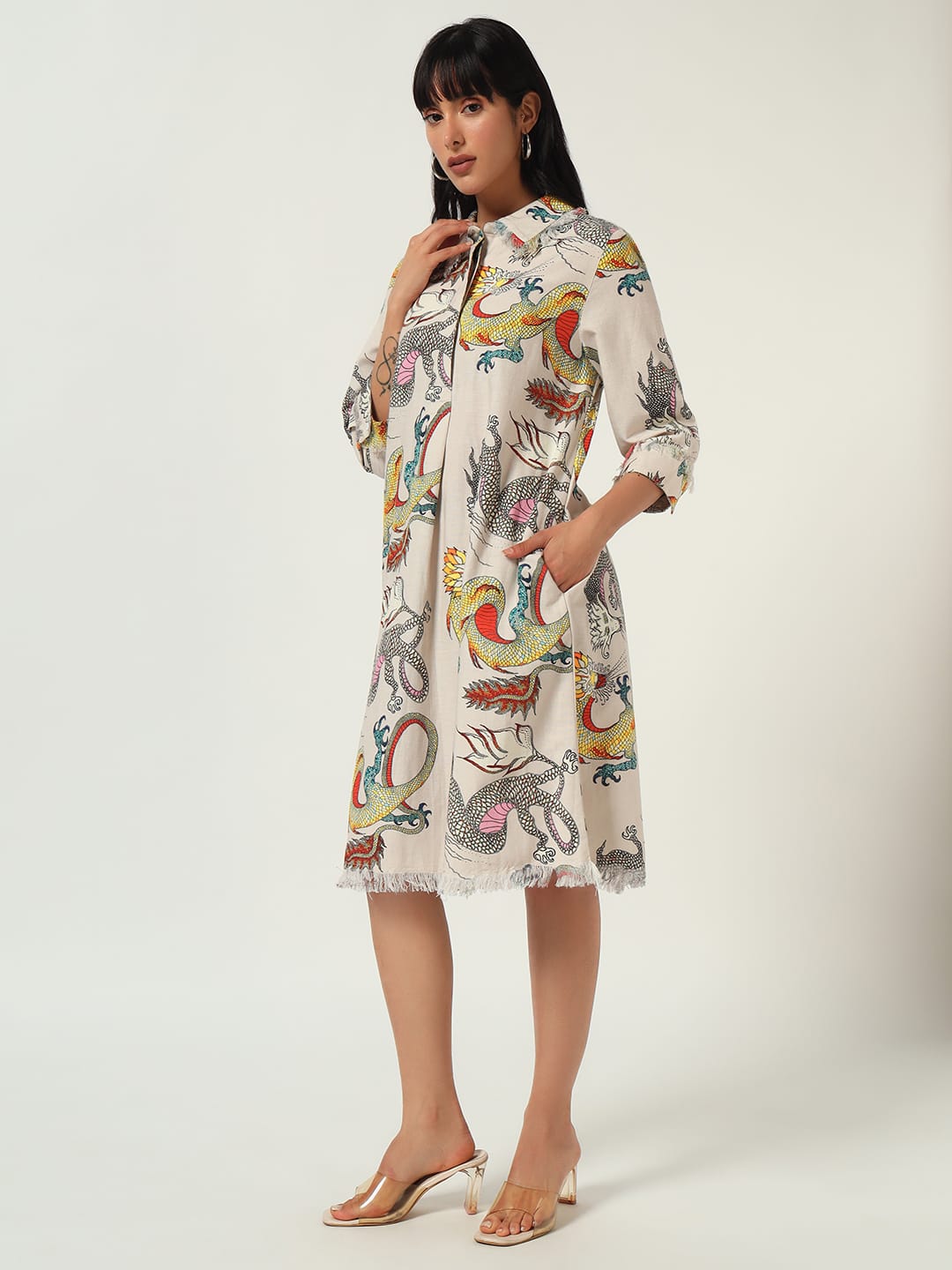 Dragon Print Shirt Dress