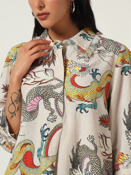Dragon Print Shirt Dress