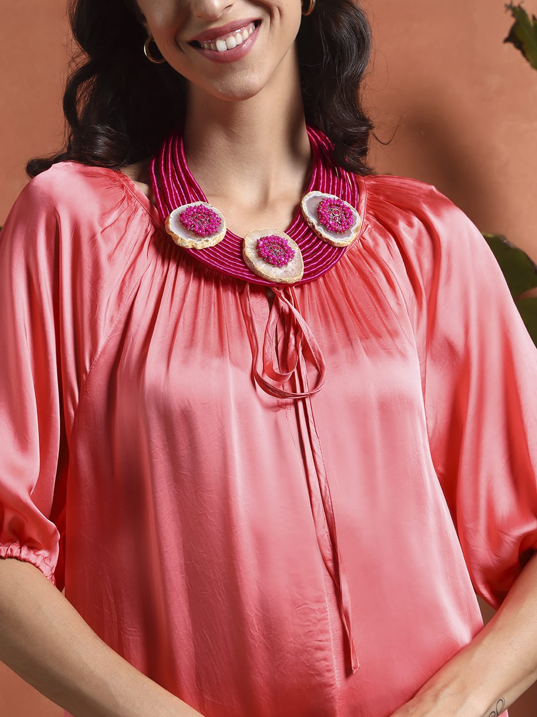 Blush coral satin Midi dresz