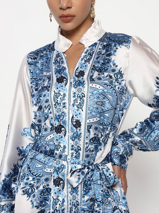 Azure Bloom Shirt Dress