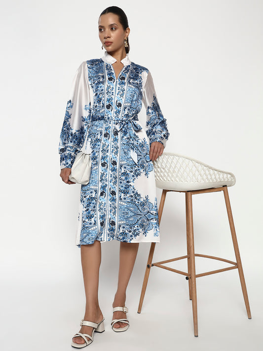 Azure Bloom Shirt Dress