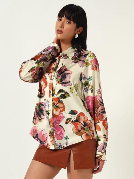 Satin Floral Print Shirt