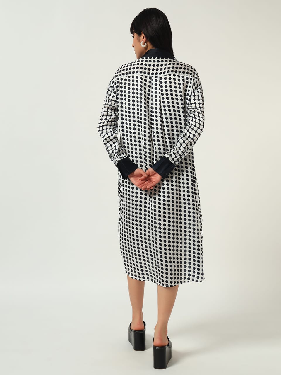 Monochrome Polka Dot Shirt Dress