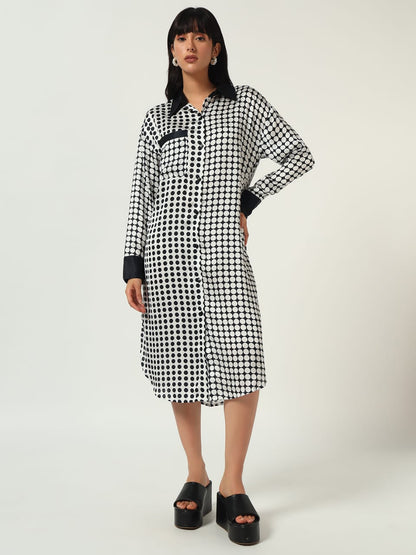 Monochrome Polka Dot Shirt Dress