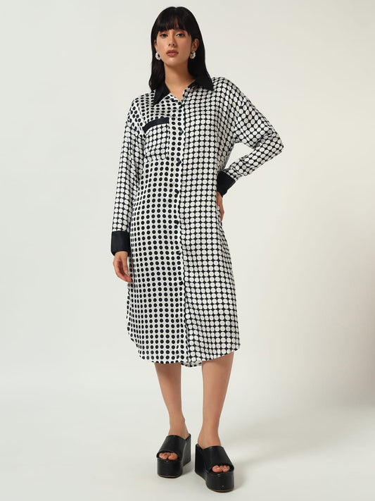 Monochrome Polka Dot Shirt Dress