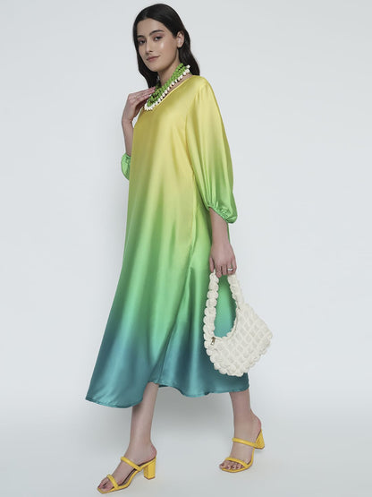 Tropical Ombre Satin Swing Dress