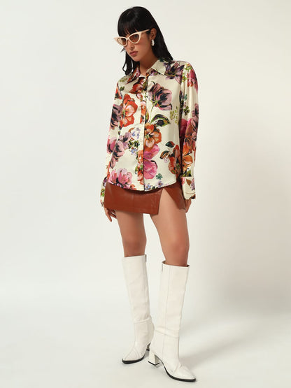 Satin Floral Print Shirt