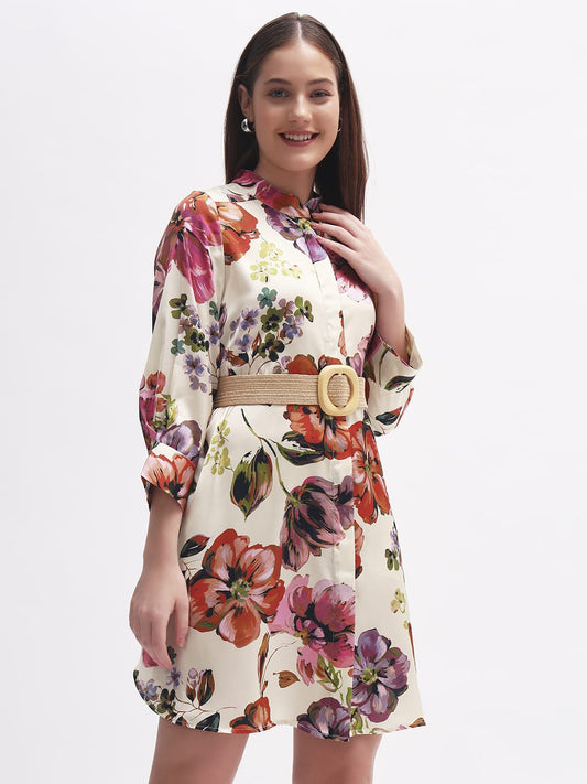 Floral Print Shirt Dress without Belt