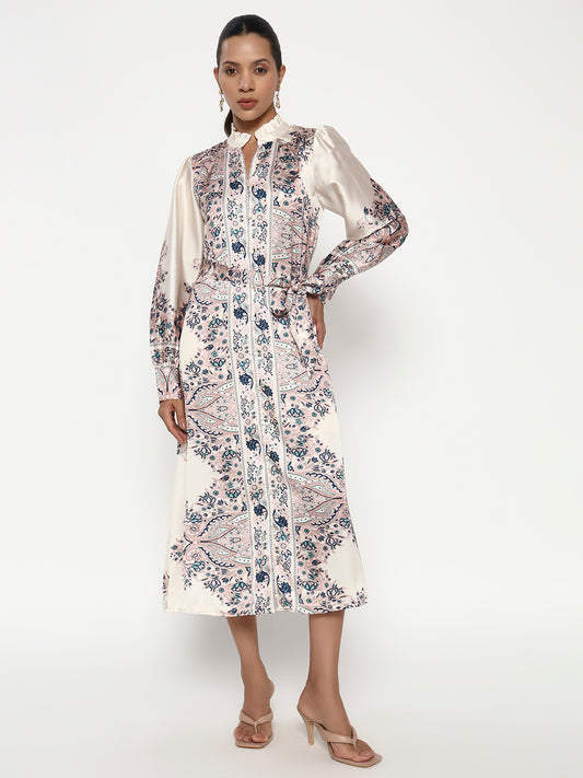 Vintage Paisley Print Midi Deress